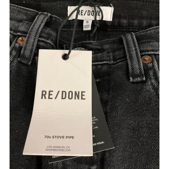 Re/Done 70s Stove Pipe High-Waisted Black Denim Jeans Size 28 NWT - Picture 2 of 8